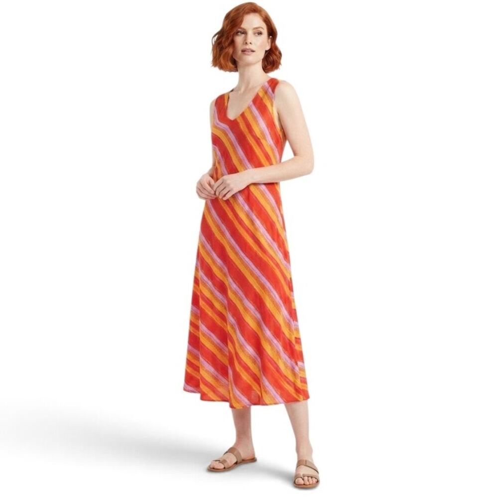 The Pioneer Women Striped Colorful Umbrella Dress Lightweight Rayon Large